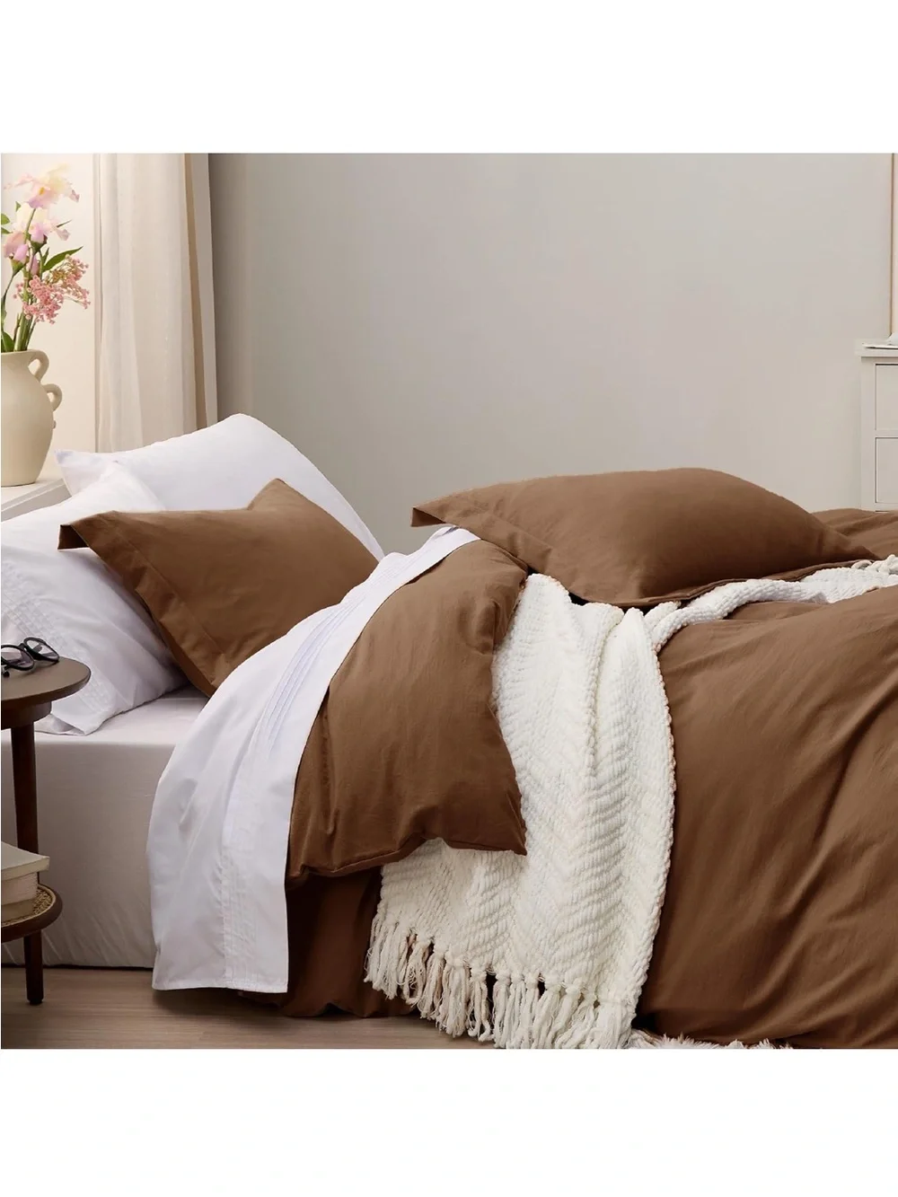 NEW Bedsure Chocolate Brown Duvet Cover. King. 3 Pieces Prewashed Cotton-Like